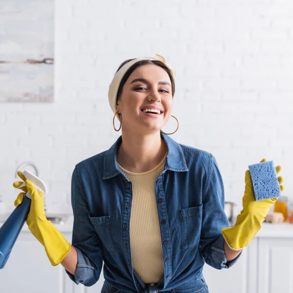 Rękawice gospodarcze flokowane, gumowe - rozmiar M - obrazek 3