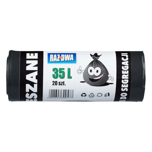 WORKI DO SEGREGACJI ODPADÓW 35L CZARNE ROLKA 20 SZT.