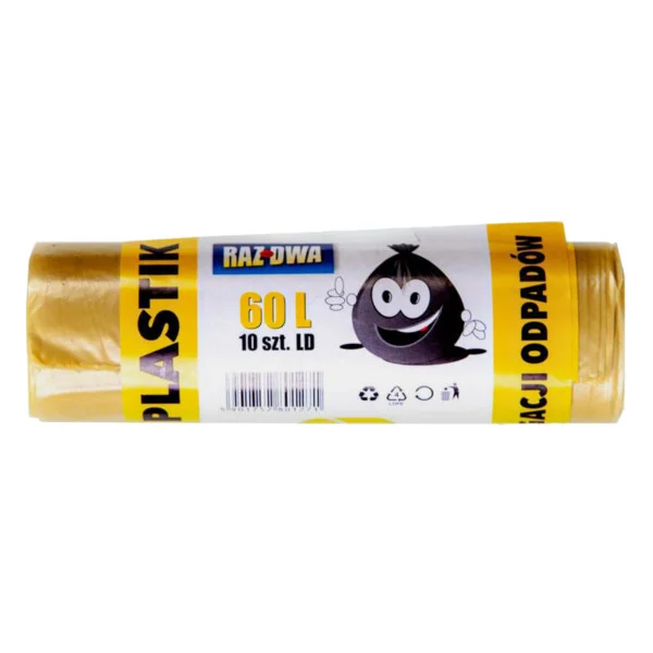 WORKI DO SEGREGACJI ODPADÓW ŻÓŁTE, NA PLASTIK 60l 10szt LDPE