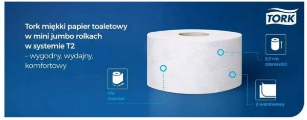 Papier toaletowy Tork Jumbo 110253 Biały 170m PREMIUM - obrazek 2