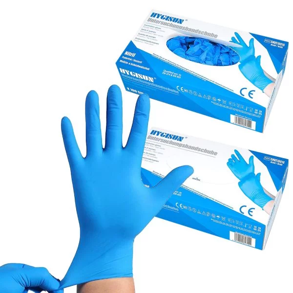 RĘKAWICZKI NITRYLOWE NIEBIESKIE BEZPUDROWE HYGISUN , Rozmiar XL