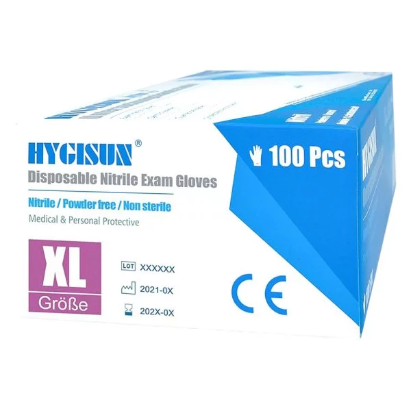 RĘKAWICZKI NITRYLOWE NIEBIESKIE BEZPUDROWE HYGISUN , Rozmiar XL - obrazek 2